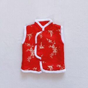 4/$22 Vintage Toddler Girl Traditional Chinese Style Vest Frog Closure Red Gold